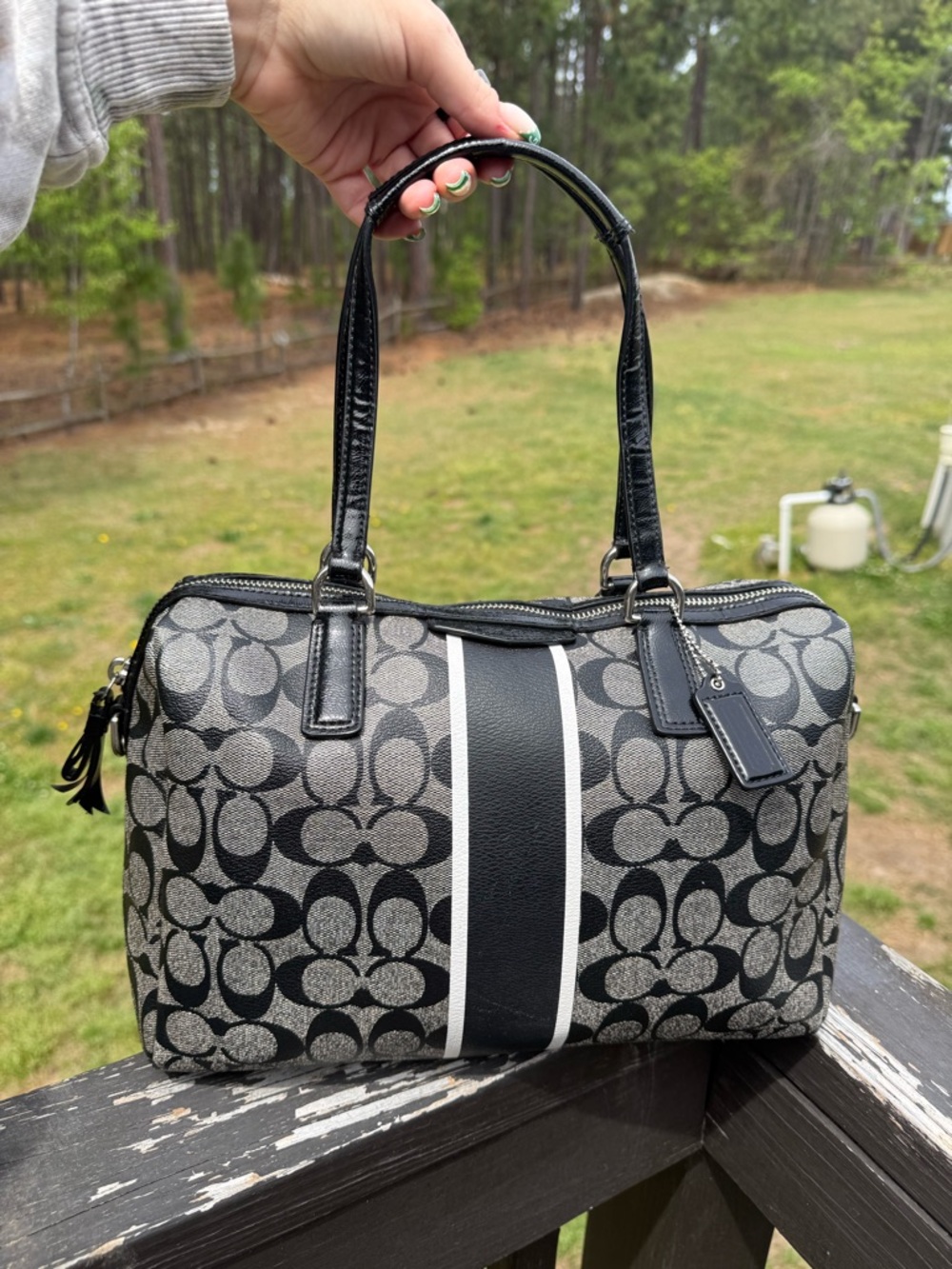 Coach Signature Stripe Nancy Medium Satchel Bag